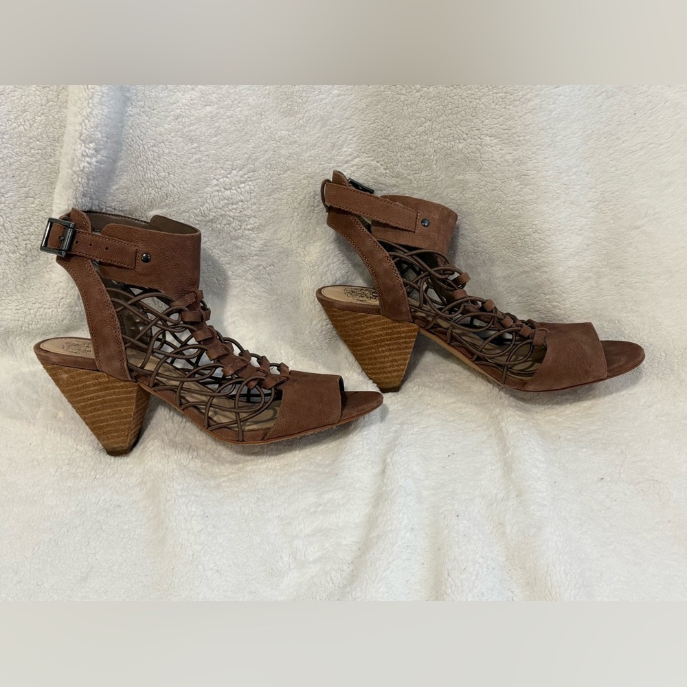 Vince Camuto Brown Suede Strappy Cage Heels - Picture 2 of 5